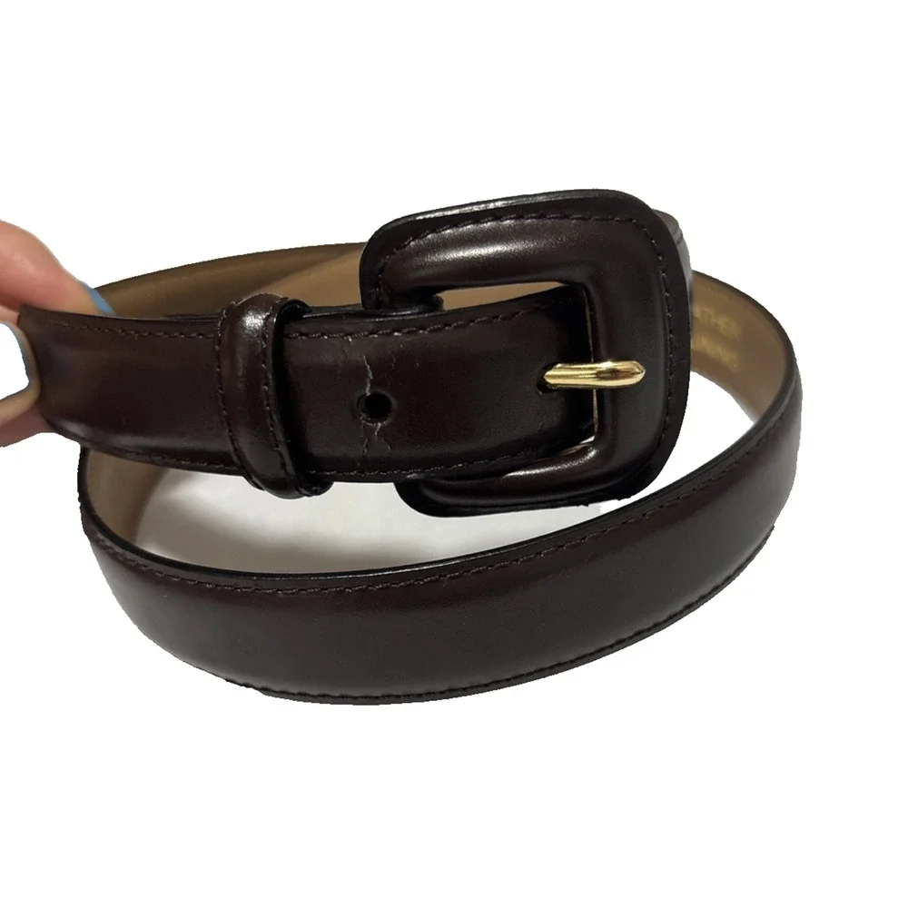 Women's Med Brown Bonded Leather Belt Essential Basic Simple Everyday Neutral